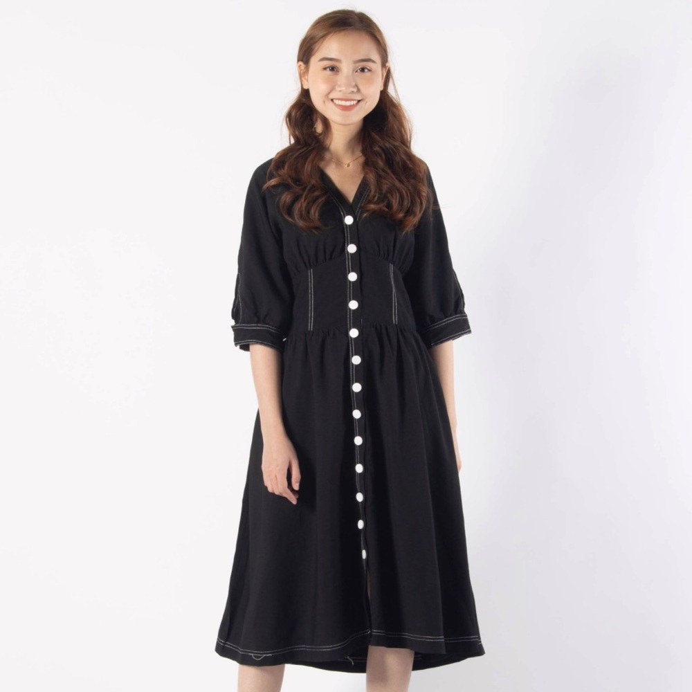 Short Puff Sleeve Button Dress